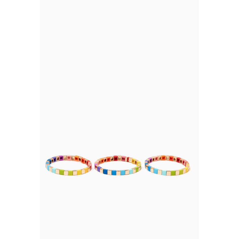 Roxanne Assoulin - Golden Rainbow Bracelet in Stretch Enamel, Set of 3
