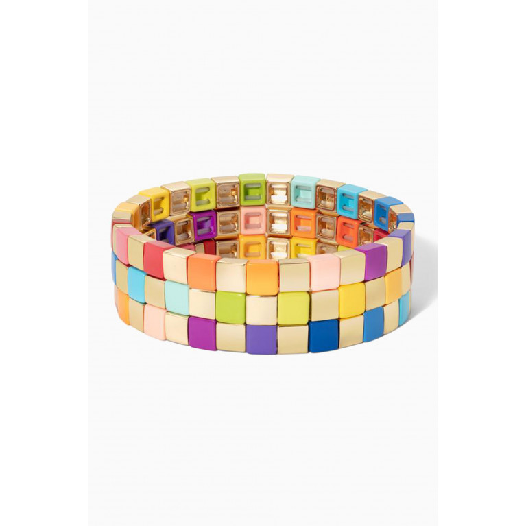 Roxanne Assoulin - Golden Rainbow Bracelet in Stretch Enamel, Set of 3