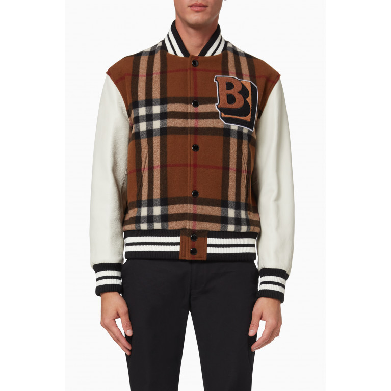 Burberry - Letter Graphic Bomber Jacket in Check Technical Wool