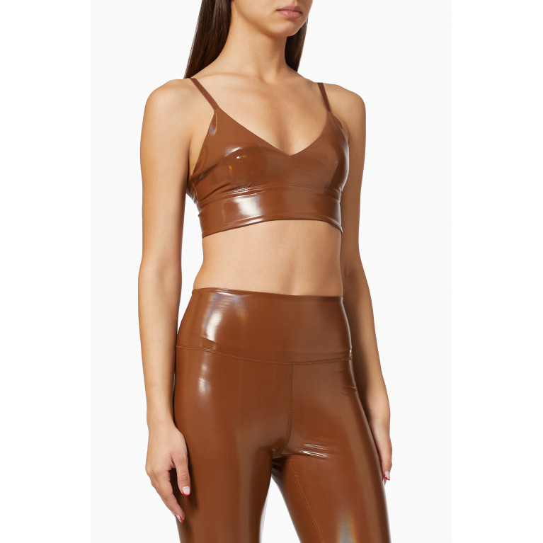 Good American - Hologram Bra Top in Glossy Stretch Fabric Brown