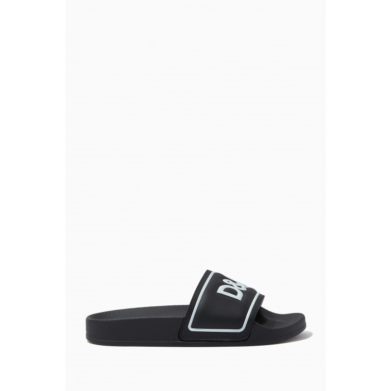 Dolce & Gabbana - Logo Print Slides in Leather Black