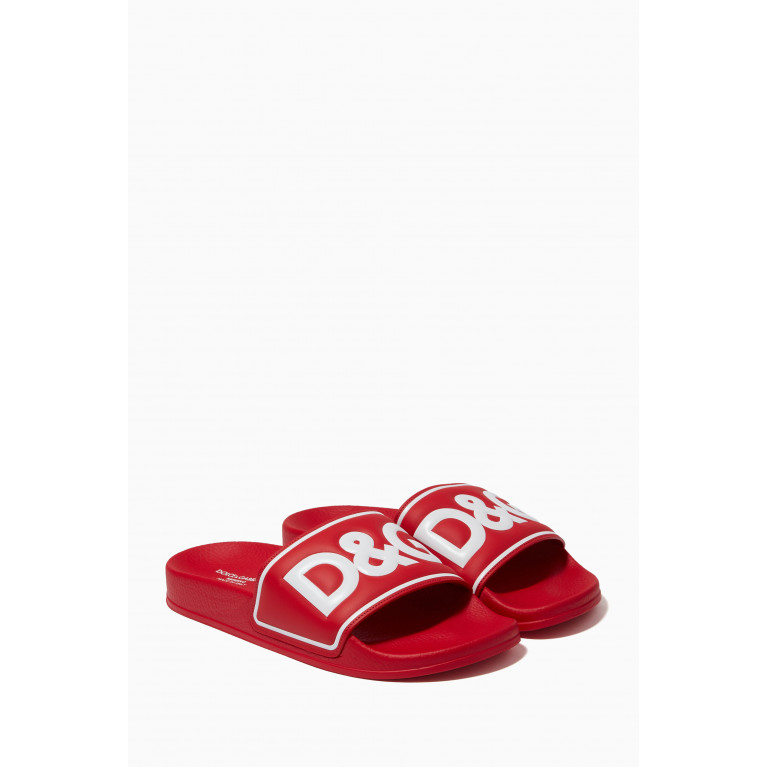 Dolce & Gabbana - D&G Slide Sandals in Leather Red