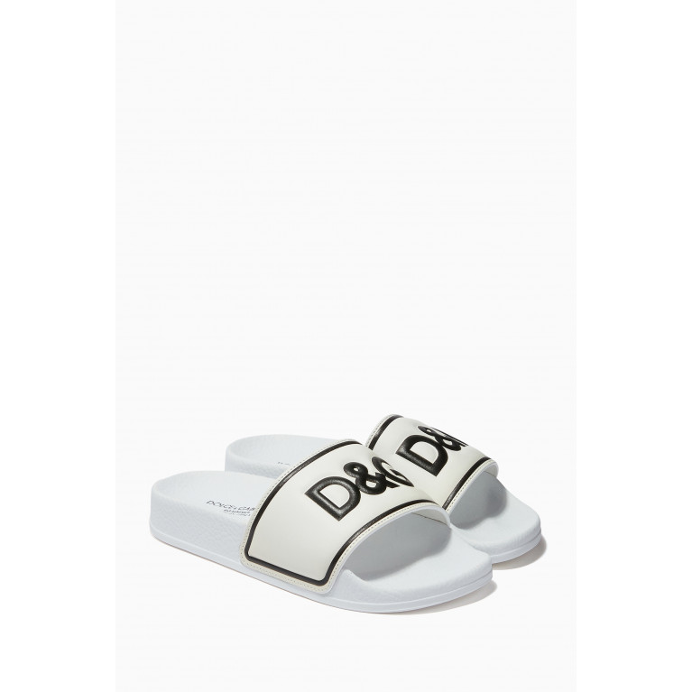 Dolce & Gabbana - Logo Slides in Calfskin Leather White