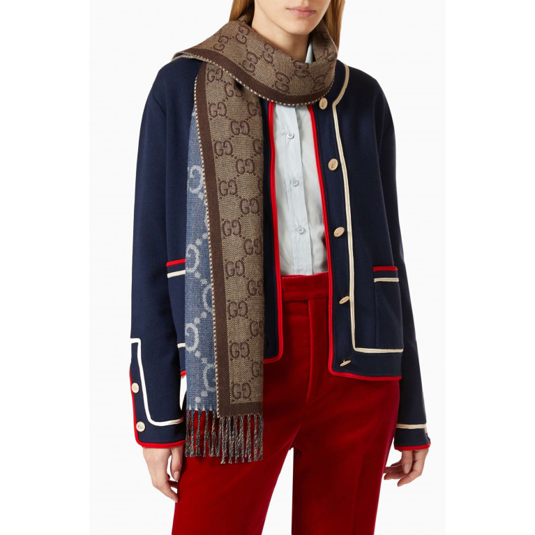 Gucci - Scarf with Tassels in GG Wool Jacquard Knit