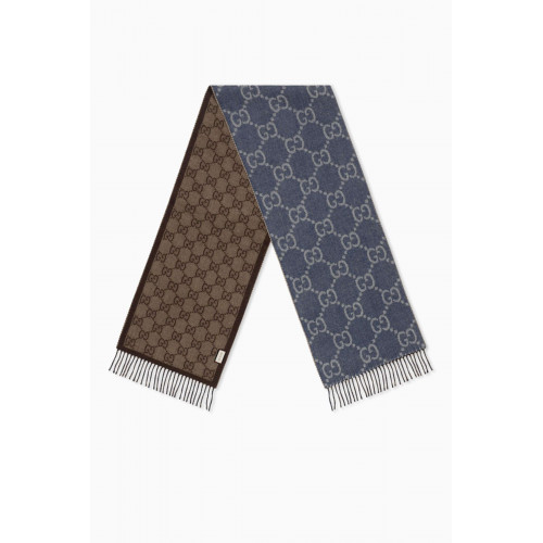 Gucci - Scarf with Tassels in GG Wool Jacquard Knit