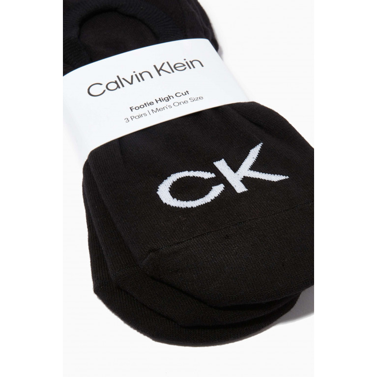 Calvin Klein - Footie High Cut Socks, Set of 3 Black