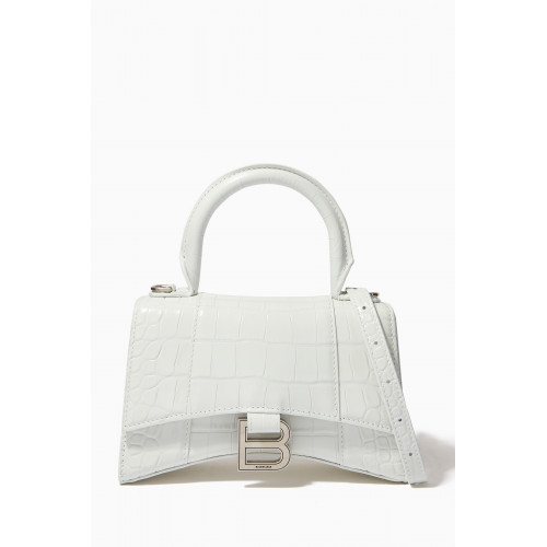 Balenciaga - Hourglass XS Top Handle Bag in Shiny Crocodile Embossed Calfskin