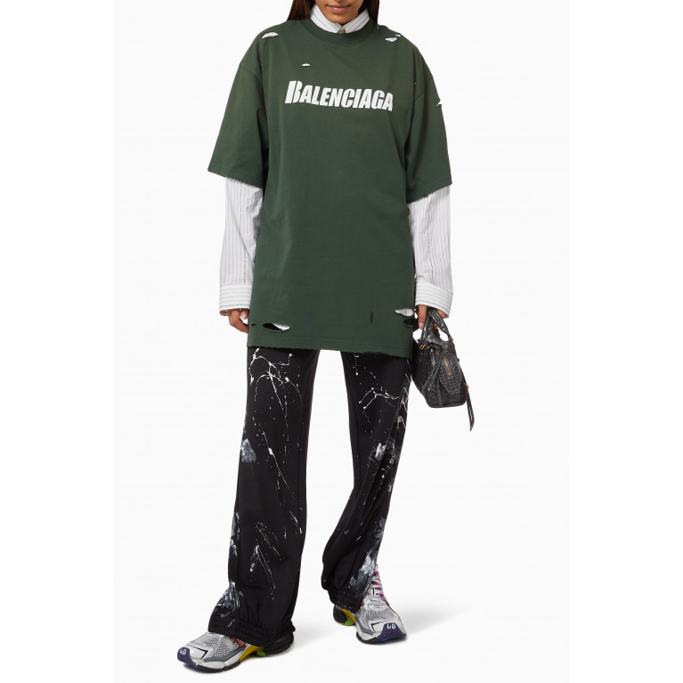 Balenciaga - Caps Destroyed Flatground Large Fit T-shirt in Vintage Jersey Green