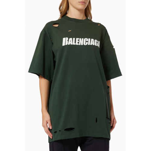 Balenciaga - Caps Destroyed Flatground Large Fit T-shirt in Vintage Jersey Green