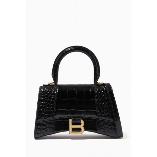 Balenciaga - Hourglass XS Top Handle Bag in Shiny Crocodile Embossed Calfskin