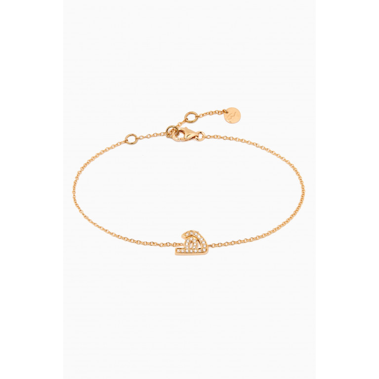 HIBA JABER - "Ha" Letter Bracelet with Diamonds in 18kt Yellow Gold