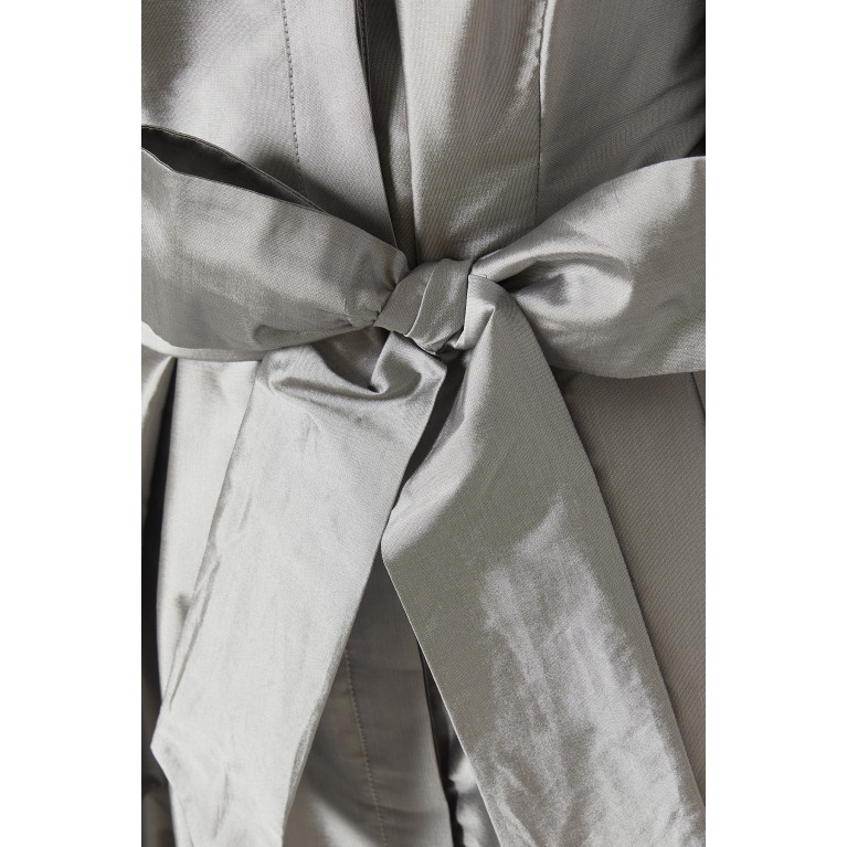 Teri Jon - Belted Shirt Gown in Tafetta Silver