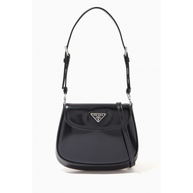 Prada - Triangle Logo Cleo Mini Bag in Brushed Leather Black