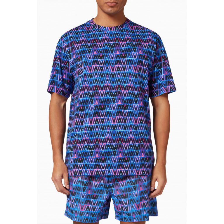 Valentino - V Neon Optical Print T-shirt in Cotton Jersey