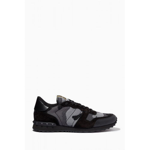Valentino - Valentino Garavani Camouflage Rockrunner Sneakers in Mixed Leather Grey