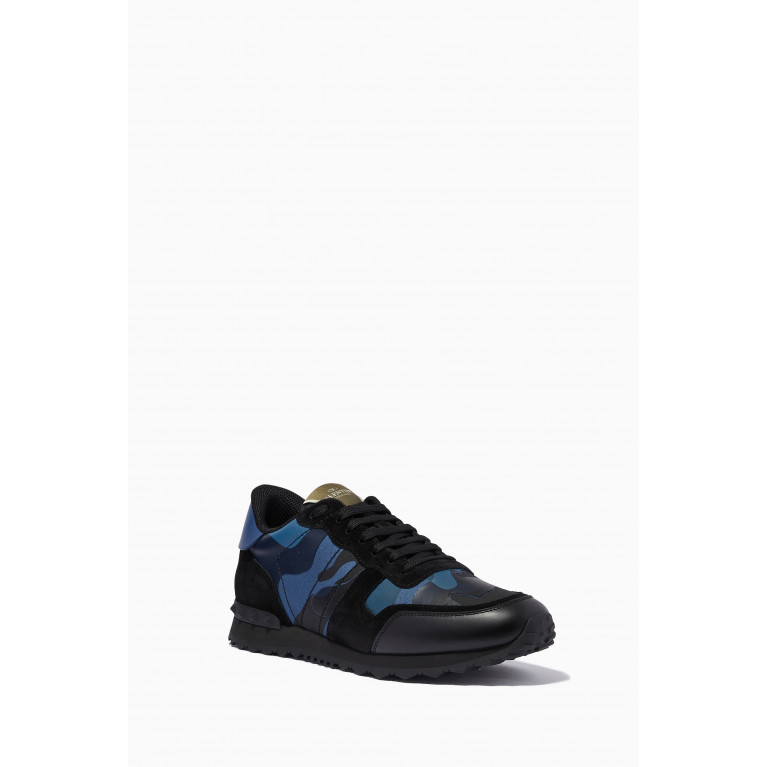 Valentino - Valentino Garavani Camouflage Rockrunner Sneakers in Mixed Leather Blue
