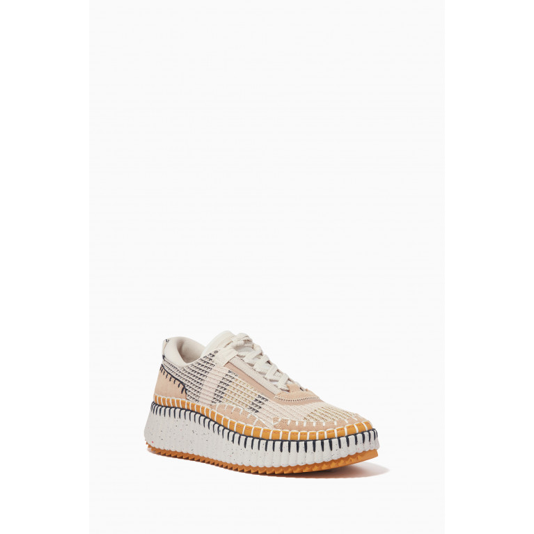 Chloé - Nama Embroidered Sneakers in Recycled Mesh & Suede Neutral