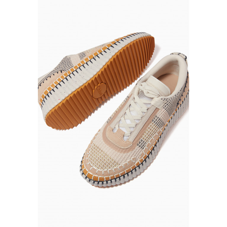 Chloé - Nama Embroidered Sneakers in Recycled Mesh & Suede Neutral