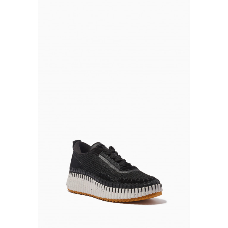 Chloé - Nama Embroidered Sneakers in Recycled Mesh & Suede Black