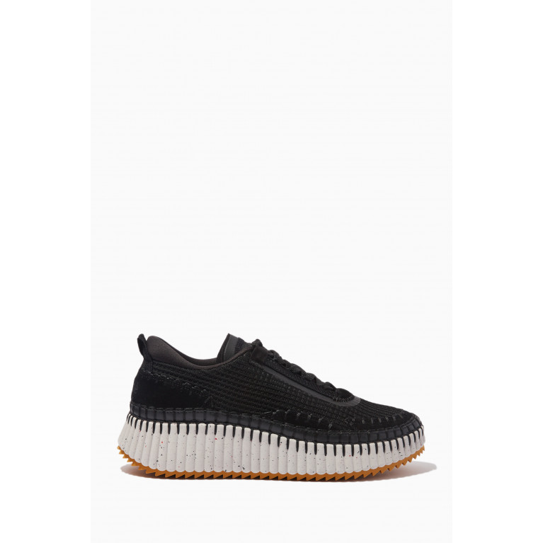 Chloé - Nama Embroidered Sneakers in Recycled Mesh & Suede Black