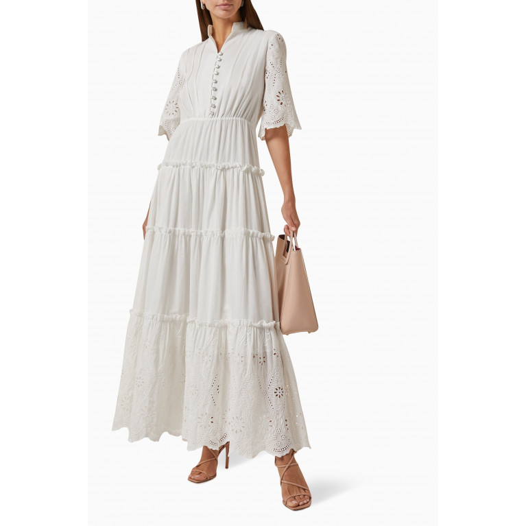 Mimya - Tiered Maxi Dress in Broderie Anglaise Cotton