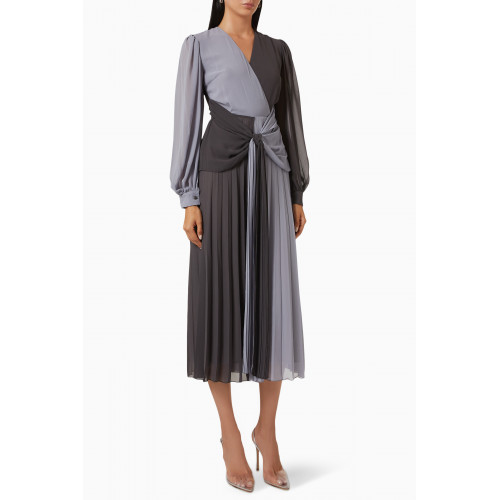 Mimya - Colour-blocked Draped Maxi Dress in Chiffon Grey