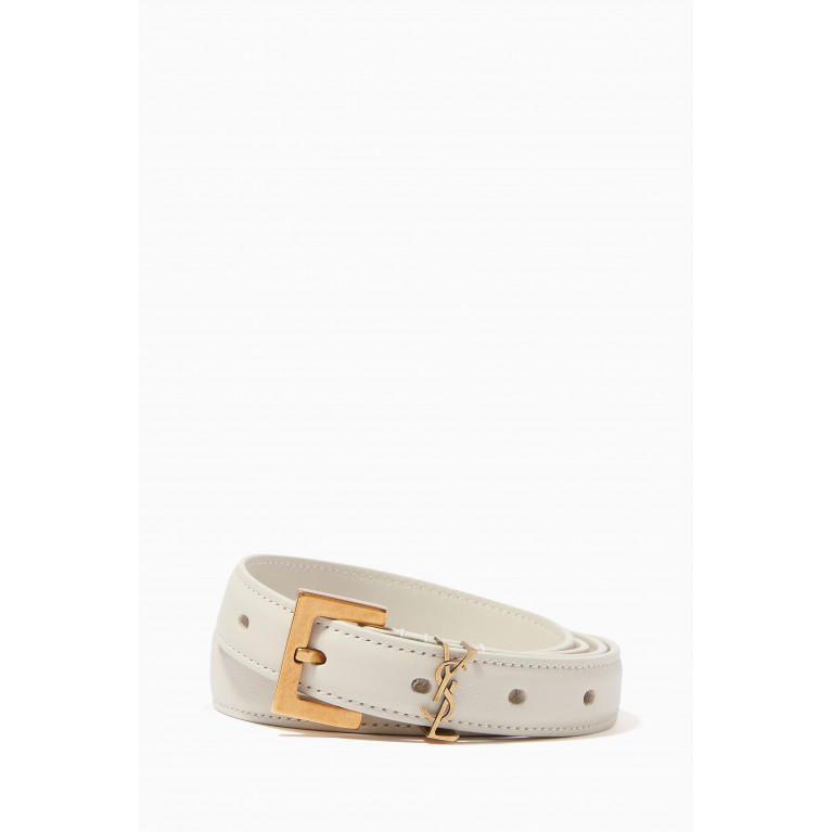 Saint Laurent - Monogram Narrow Belt with Square Buckle in Lacquered Leather White