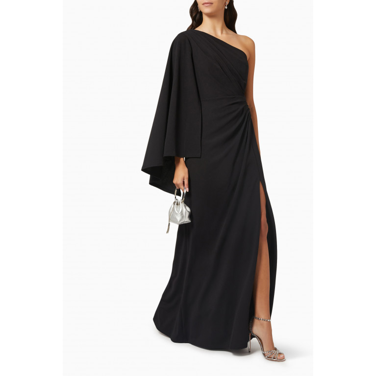 NASS - One-shoulder Cape Sleeve Gown in Crepe Black