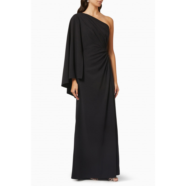 NASS - One-shoulder Cape Sleeve Gown in Crepe Black