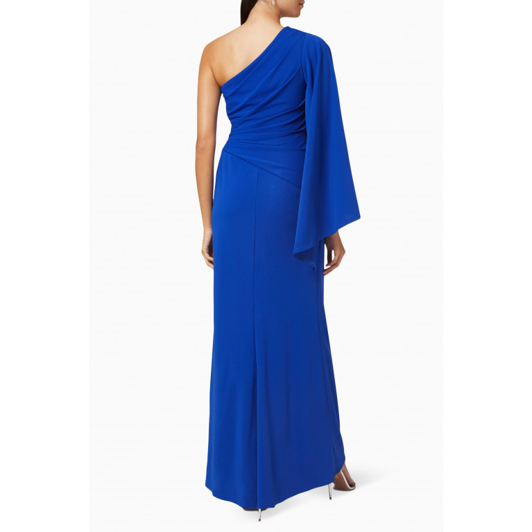 NASS - One-shoulder Cape Sleeve Gown in Crepe Blue