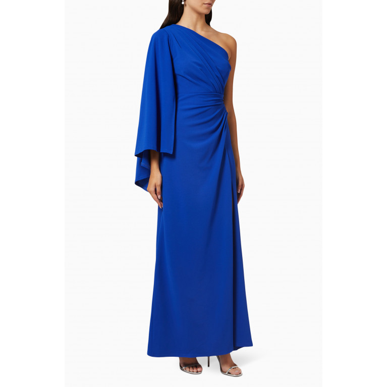 NASS - One-shoulder Cape Sleeve Gown in Crepe Blue