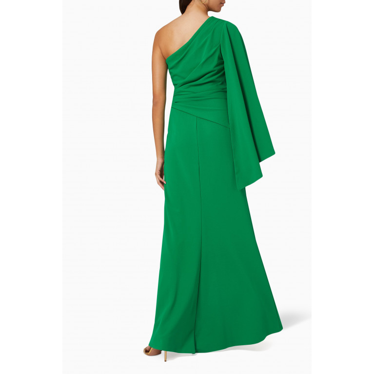 NASS - One-shoulder Cape Sleeve Gown in Crepe Green