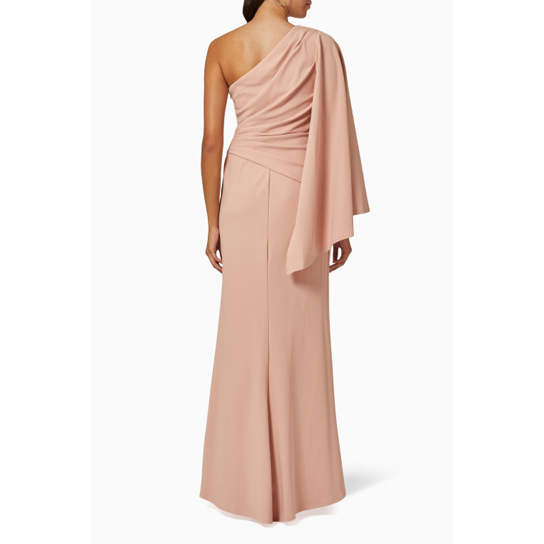 NASS - One-shoulder Cape Sleeve Gown in Crepe Pink