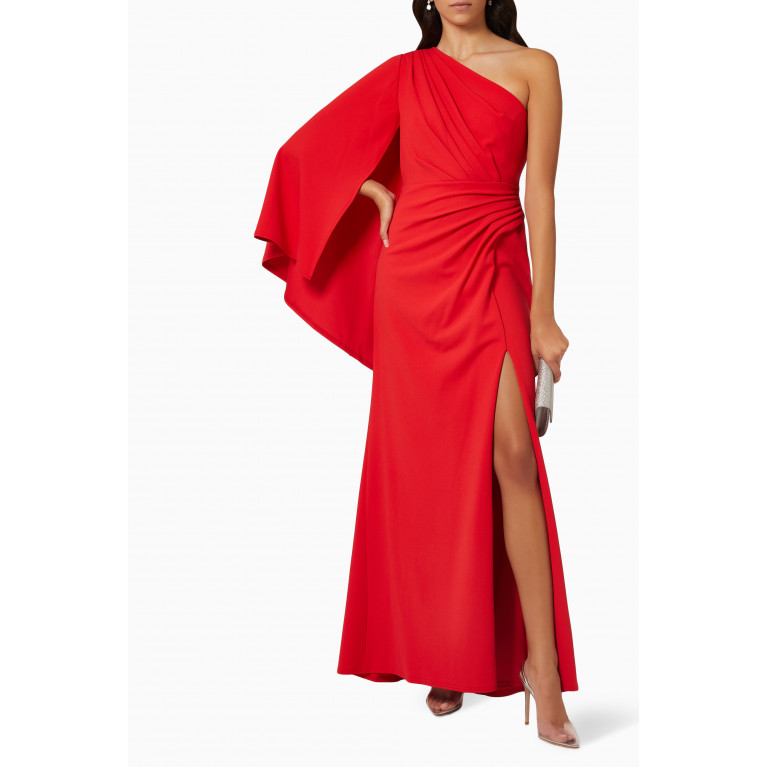 NASS - One-shoulder Cape Sleeve Gown in Crepe Red