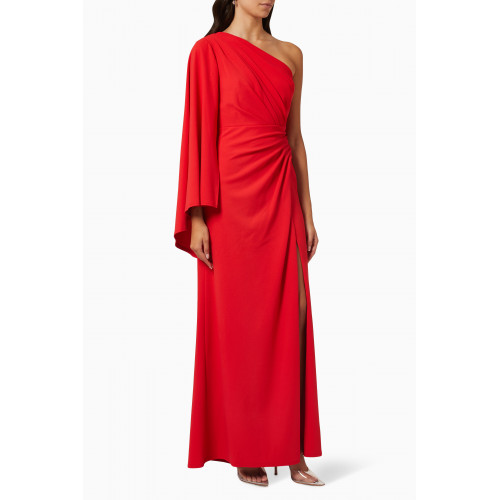 NASS - One-shoulder Cape Sleeve Gown in Crepe Red