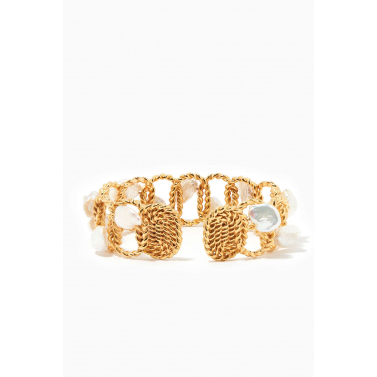 Joanna Laura Constantine - Twisted Wire Bangle with Pearls in 18kt Gold Plated Brass
