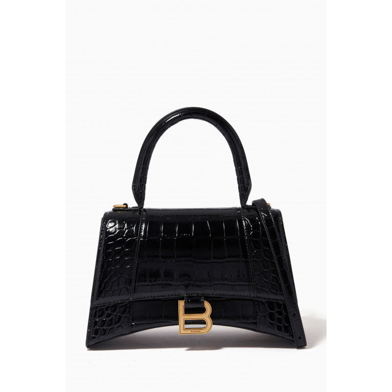 Balenciaga - Hourglass Small Top Handle Bag in Shiny Crocodile Embossed Calfskin