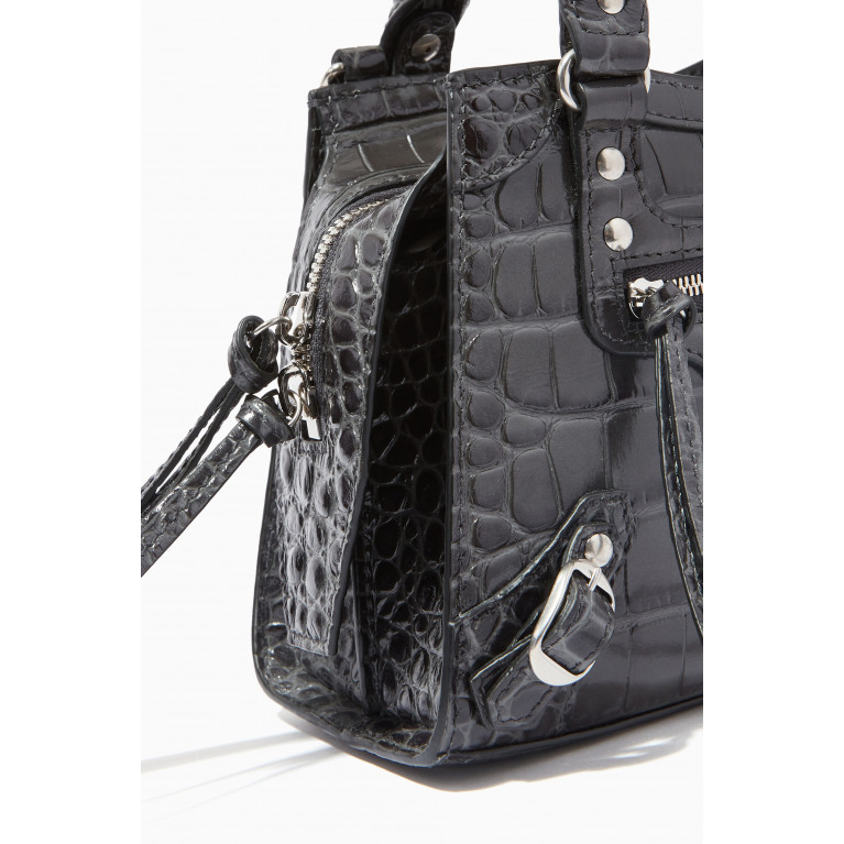 Balenciaga - Neo Classic Mini Top Handle Bag in Shiny Crocodile Embossed Calfskin