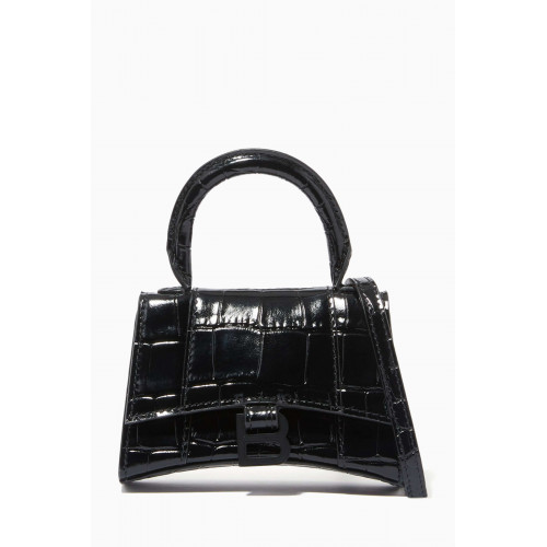 Balenciaga - Hourglass Mini Top Handle Bag in Shiny Crocodile Embossed Calfskin