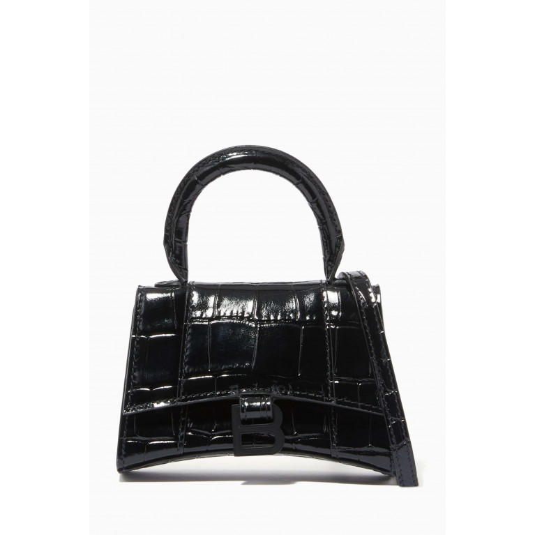 Balenciaga - Hourglass Mini Top Handle Bag in Shiny Crocodile Embossed Calfskin