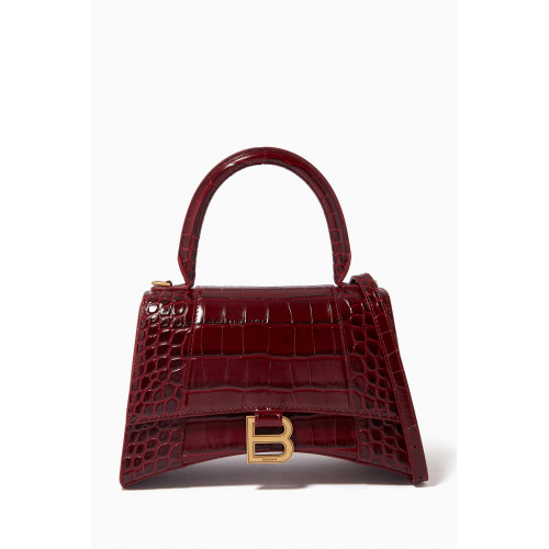 Balenciaga - Hourglass Small Top Handle Bag in Shiny Crocodile Embossed Calfskin