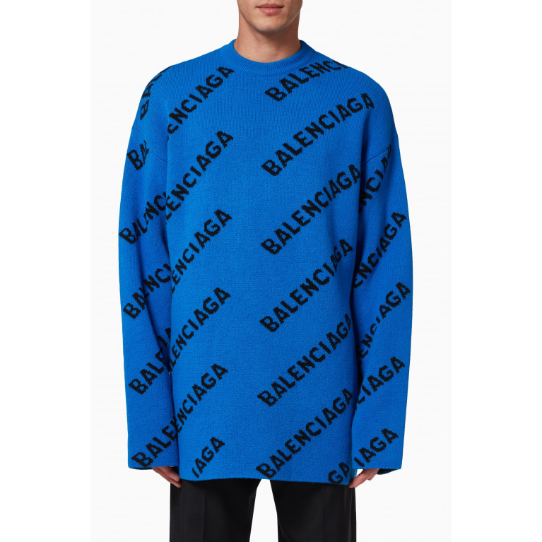 Balenciaga - Allover Logo Sweater in Virgin Wool Knit