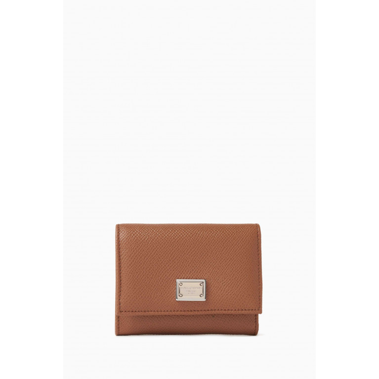 Dolce & Gabbana - French-flap Wallet in Dauphine Calfskin Leather Brown