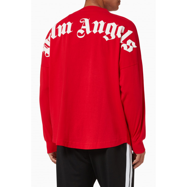 Palm Angels - Oversized Long Sleeve Logo T-shirt in Cotton Red