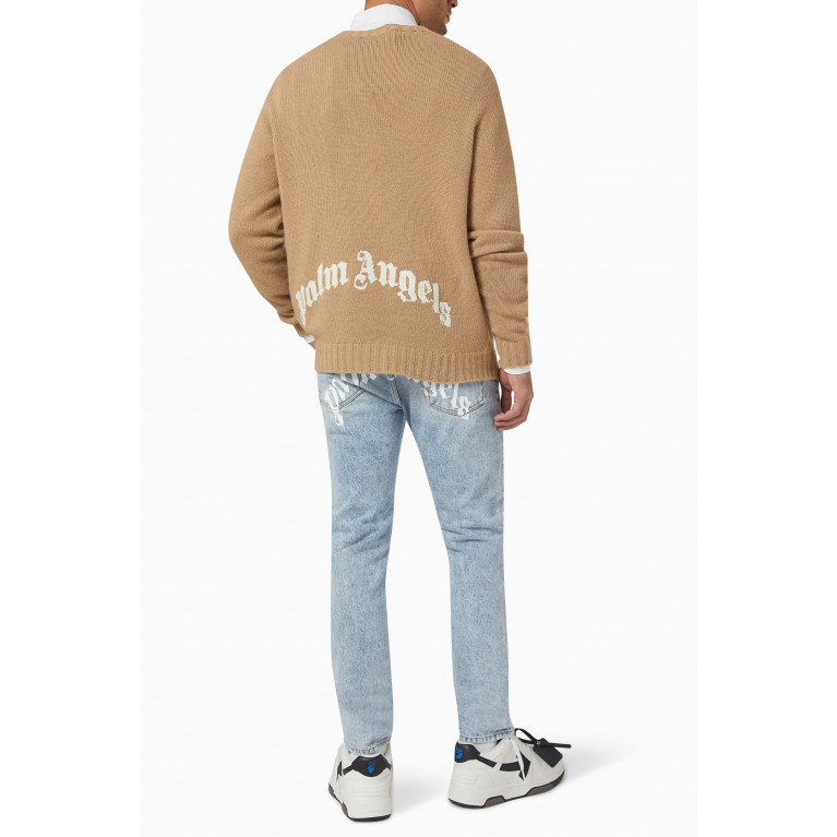 Palm Angels - Curved Logo Sweater in Wool Blend Neutral