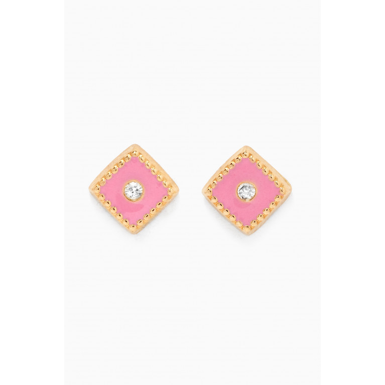 Baby Fitaihi - Rhombus Diamond Stud Earrings in 18kt Yellow Gold