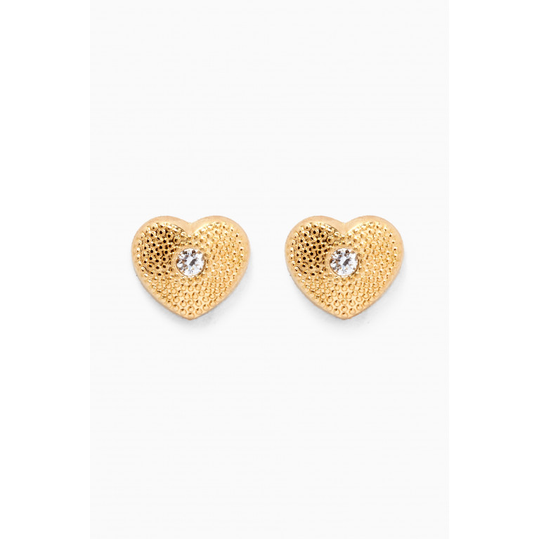 Baby Fitaihi - Heart Diamond Stud Earrings in 18kt Yellow Gold