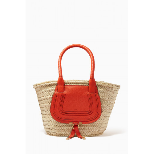 Chloé - Mini Marcie Basket Bag in Raffia & Grained Calfskin Orange