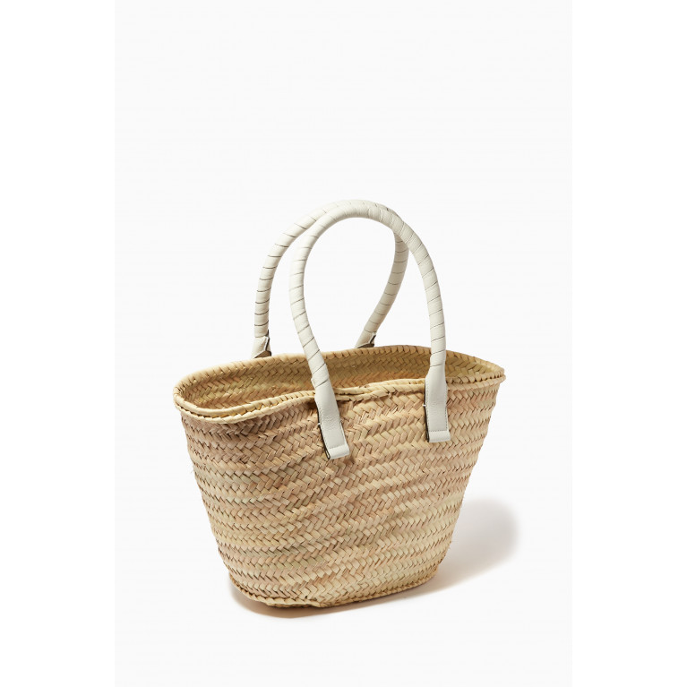 Chloé - Medium Marcie Basket Bag in Raffia & Grained Calfskin White