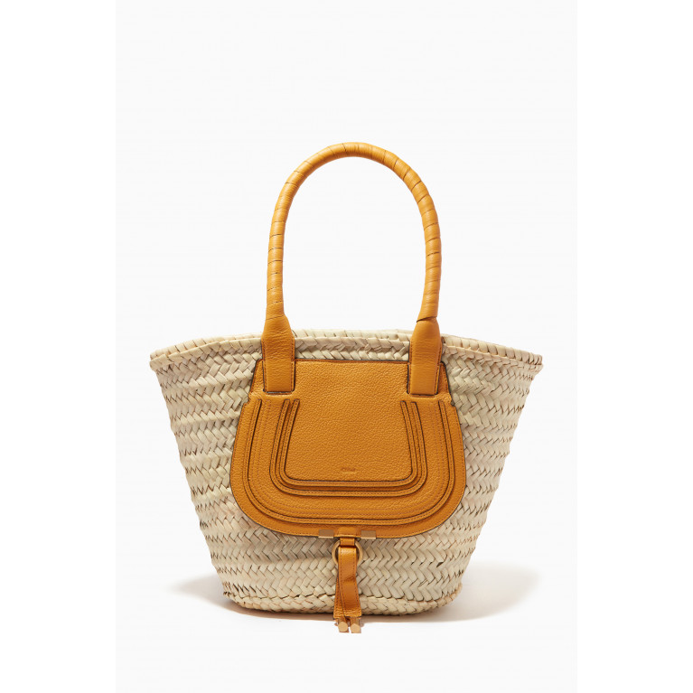 Chloé - Medium Marcie Basket Bag in Raffia & Grained Calfskin Yellow